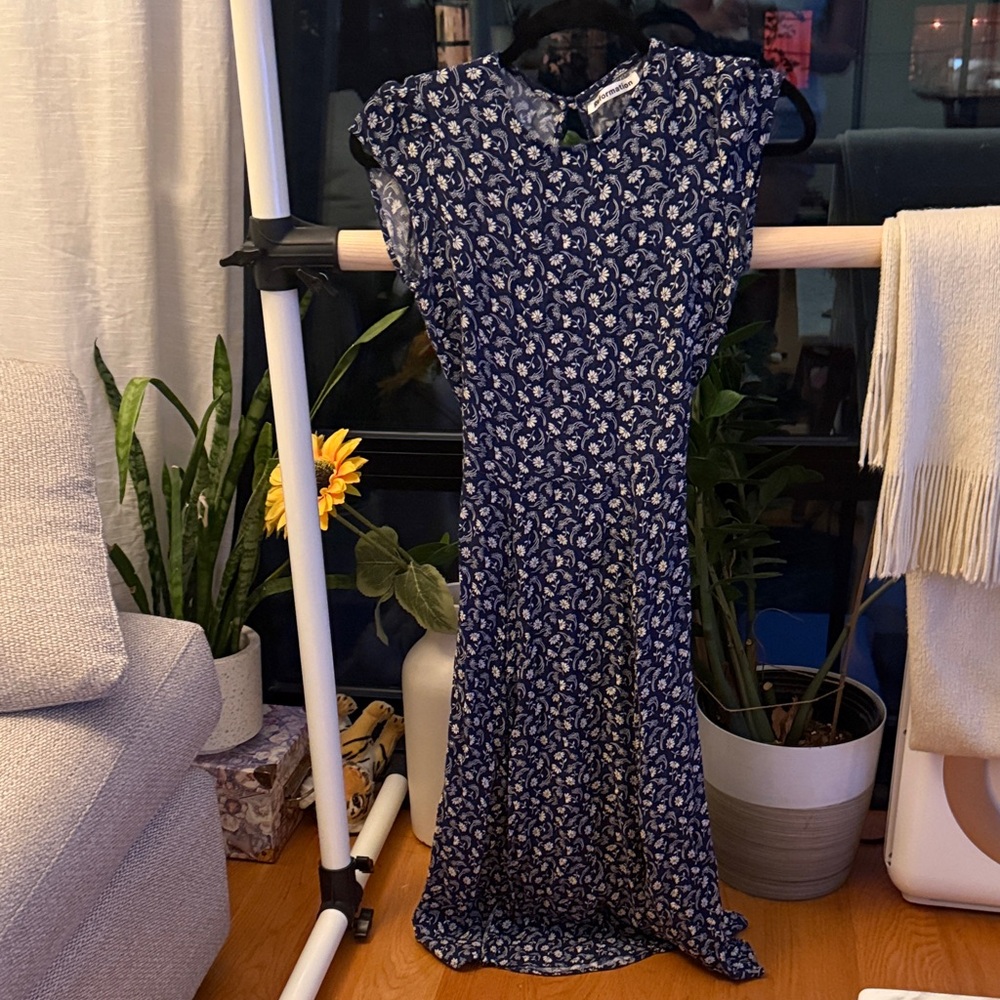 Reformation Midnight Blue Floral Long Sleeve Dress